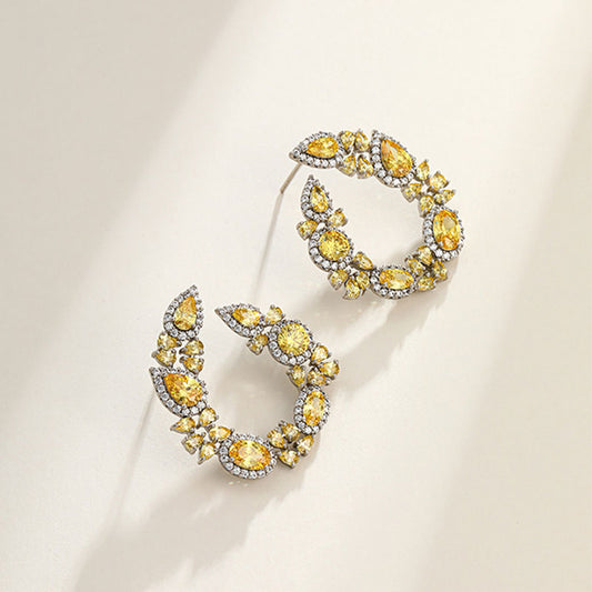 Drop Circle Floral Micro-encrusted Zirconia Stud Earrings