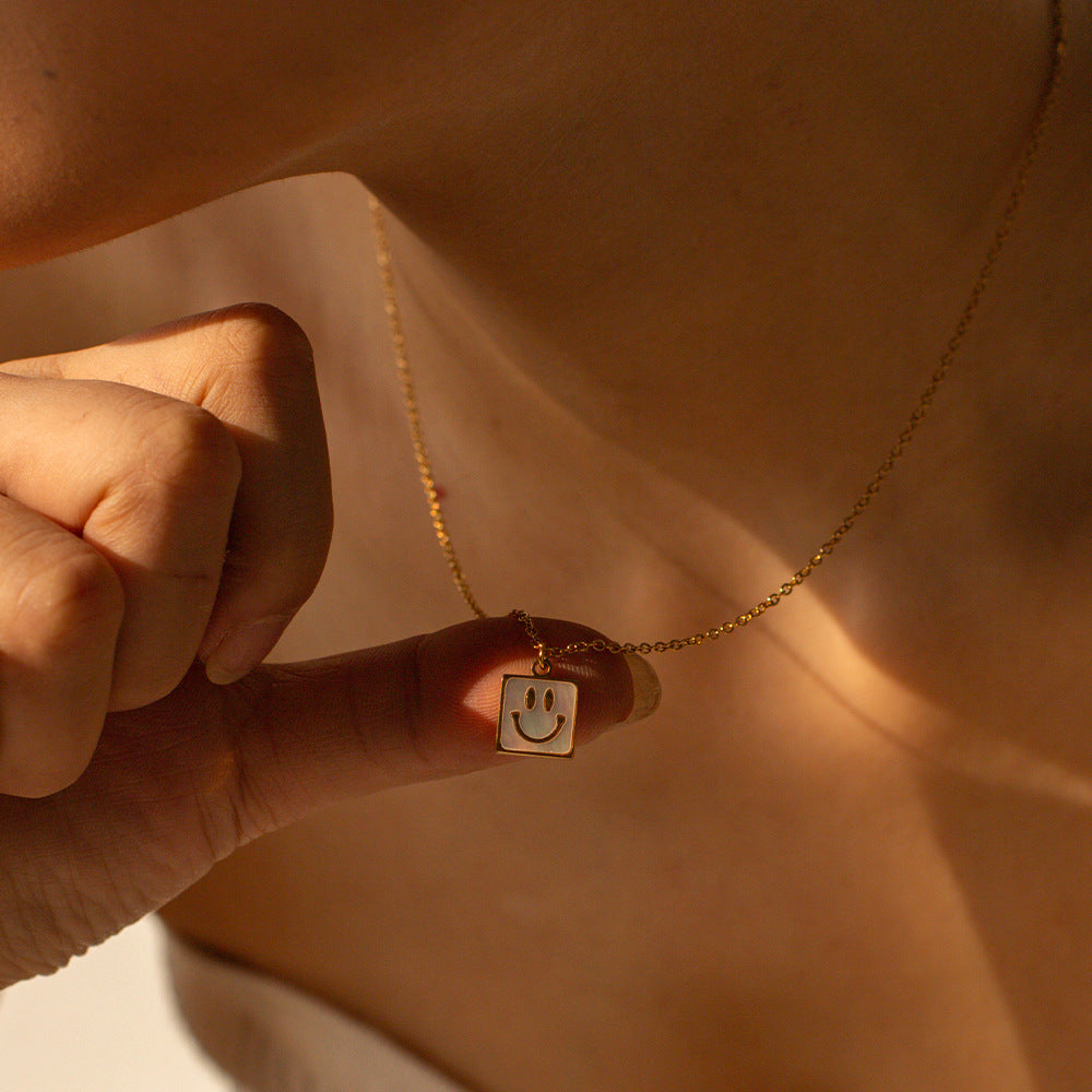 Square Pendant Smiley Stainless Steel Necklace