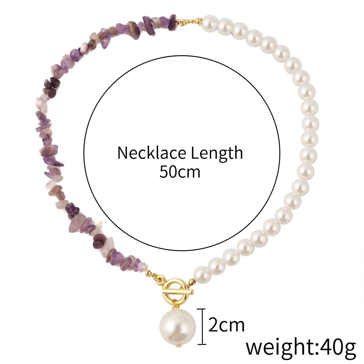 Half Design Pearls & Irregular Purple Stones Link Necklace