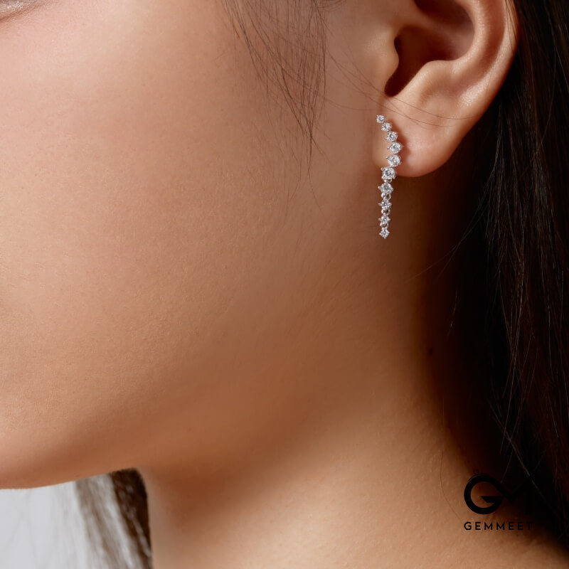 S925 Sterling Silver White Round Zircon Asymmetrical Earrings