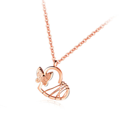 Titanium Steel Butterfly Love Rose Gold Necklace