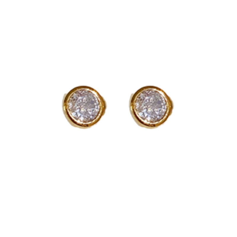 Electroplated Silver Needle Zircon Round Earrings
