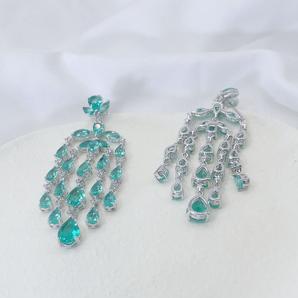 Tassel Drop Water Light Blue Zircon Earrings