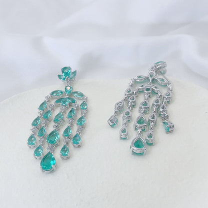 Tassel Drop Water Light Blue Zircon Earrings