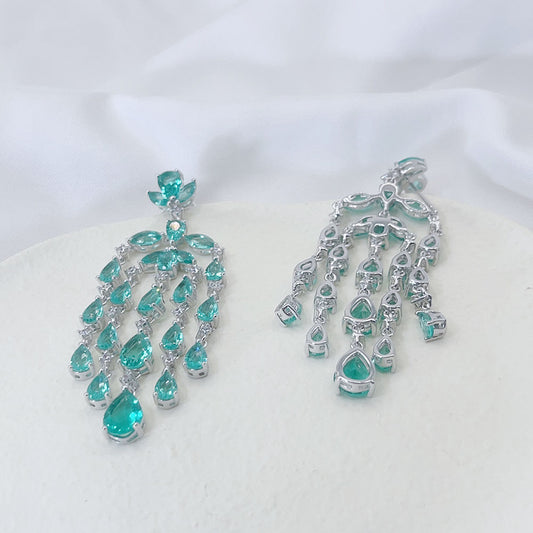 Tassel Drop Water Light Blue Zircon Earrings