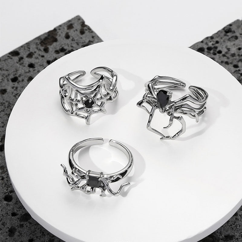 Metal Spider Inlaid with Black Zircon Cool Style Fashion Ring
