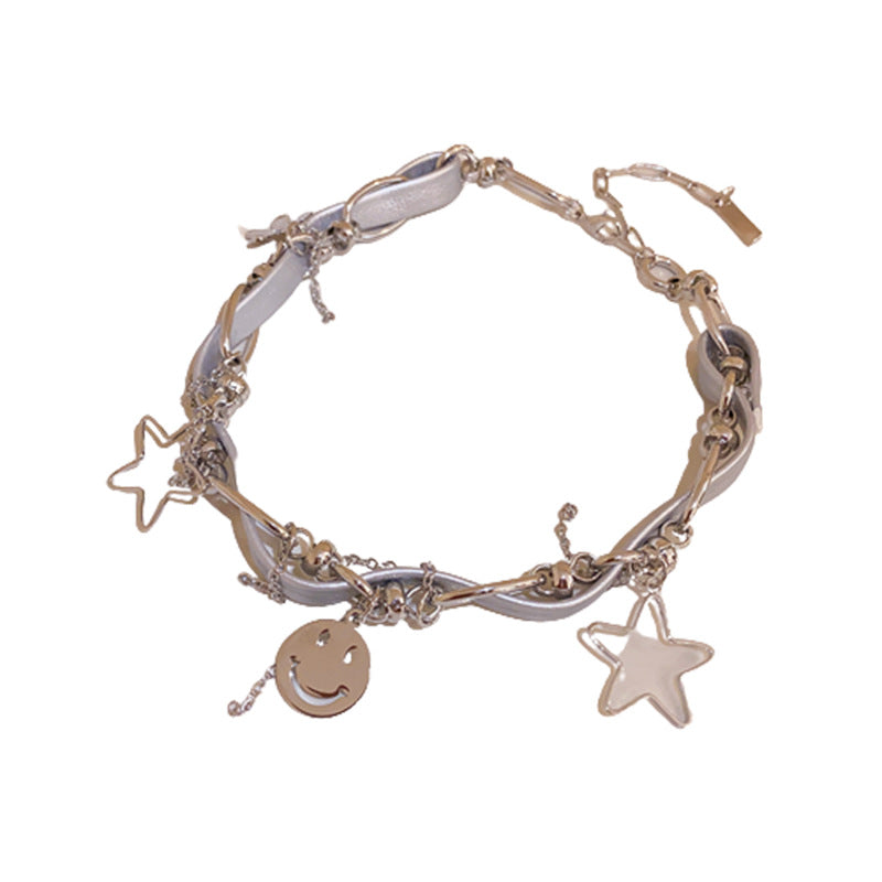 Leather Flower Smiley Five-pointed Star Necklace