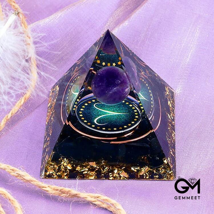 Amethyst Sphere With Obsidian Zodiac Aries Orgone Pyramid