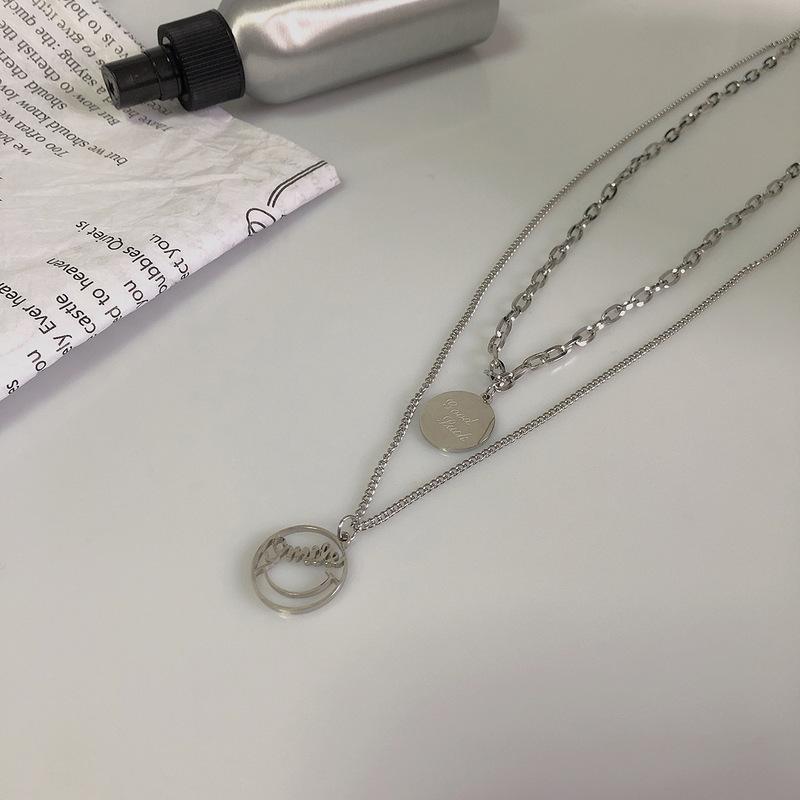 Titanium Steel Double Layer Wear Round Brand Hollow Letter Necklace