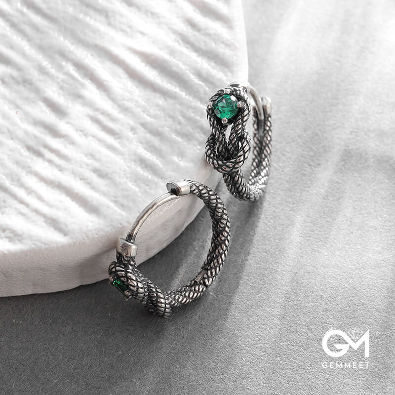 Simple Rope Knot Green Zircon Earrings