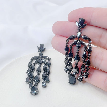 Tassel Drop Water Black Zircon Earrings