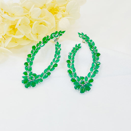 Oval Wheat Ears Light Blue Zircon Earrings