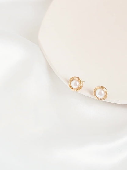 Hand Wound Natural Pearl Stud Earrings
