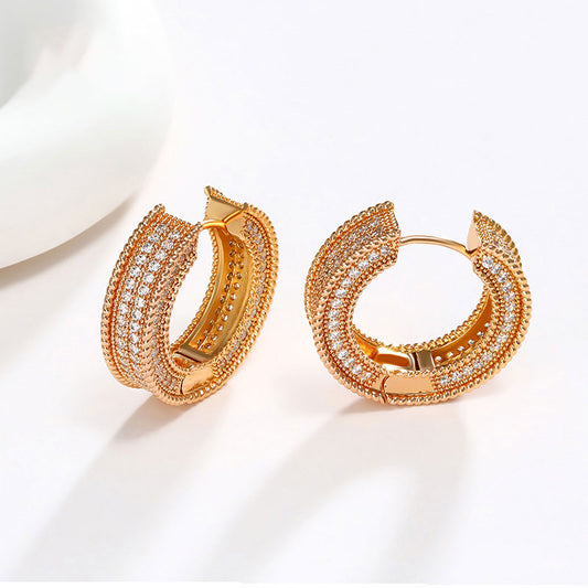 Micro-encrusted Zirconium Round Earrings