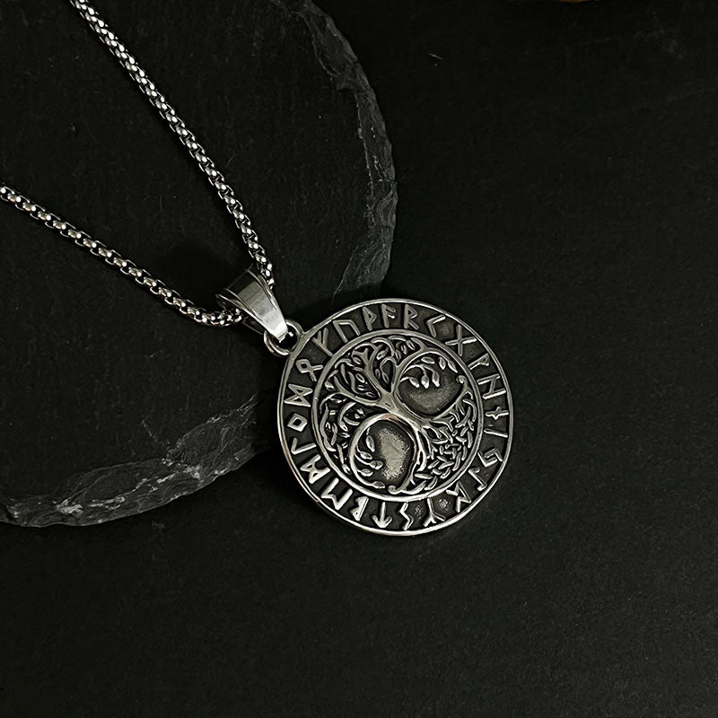 Retro Viking Rune Tree Of Life Pendant Necklace