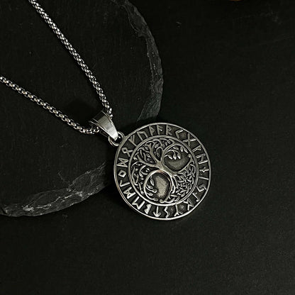 Retro Viking Rune Tree Of Life Pendant Necklace
