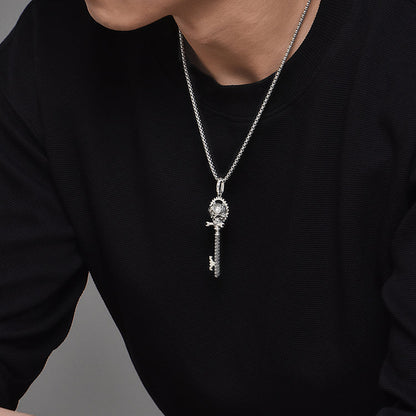 Sterling Silver Vintage Skull Key Pendants Necklace