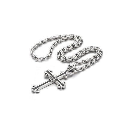 Cross Sterling Silver Skull Pendants Necklace