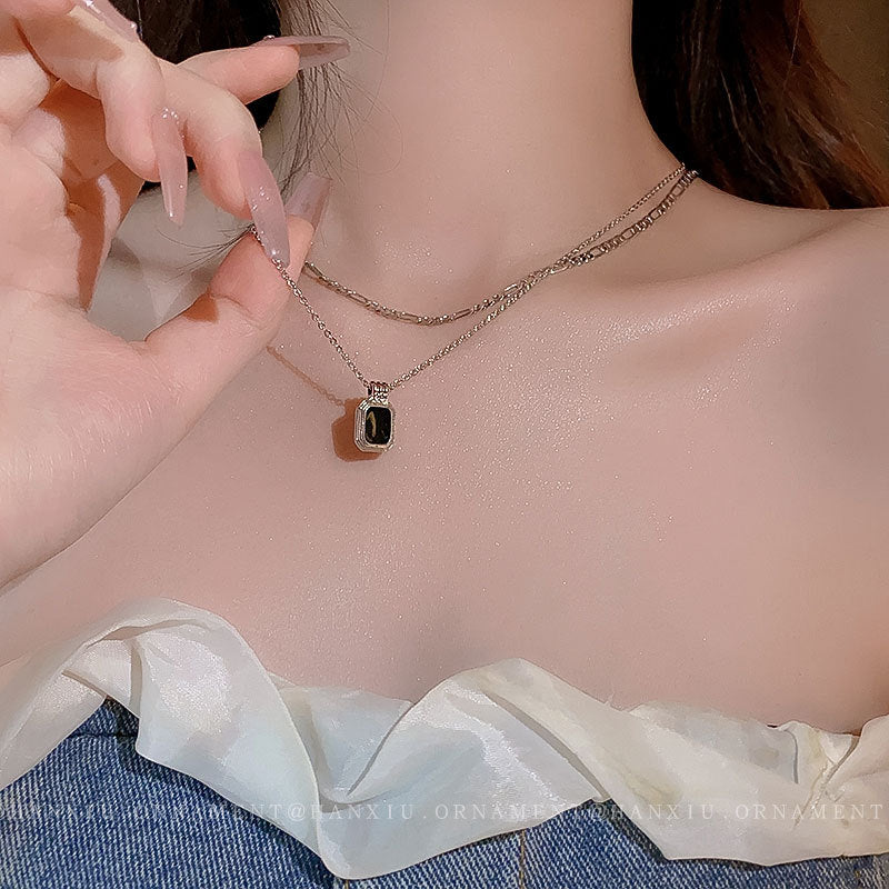 Drip Oil Double Rectangular Necklace