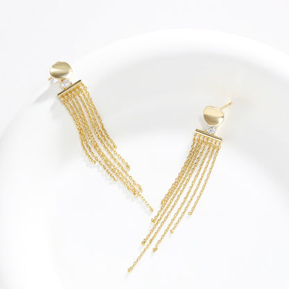 Long Tassel-encrusted Zirconia Earrings