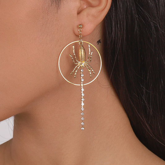Halloween Golden Spider Drop Earrings