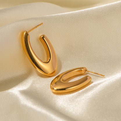 Oval U-shaped Earrings Titanium Steel Gold Earrings