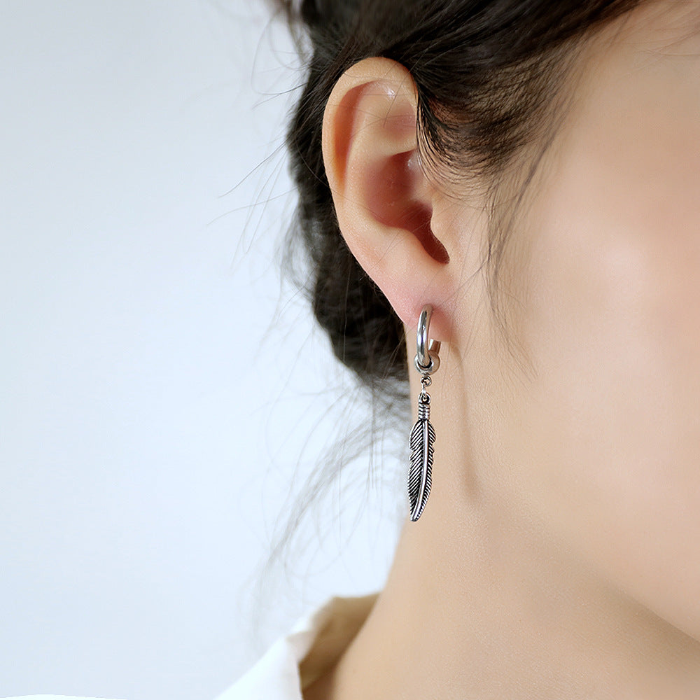 Titanium Steel Feather  Drop Earrings