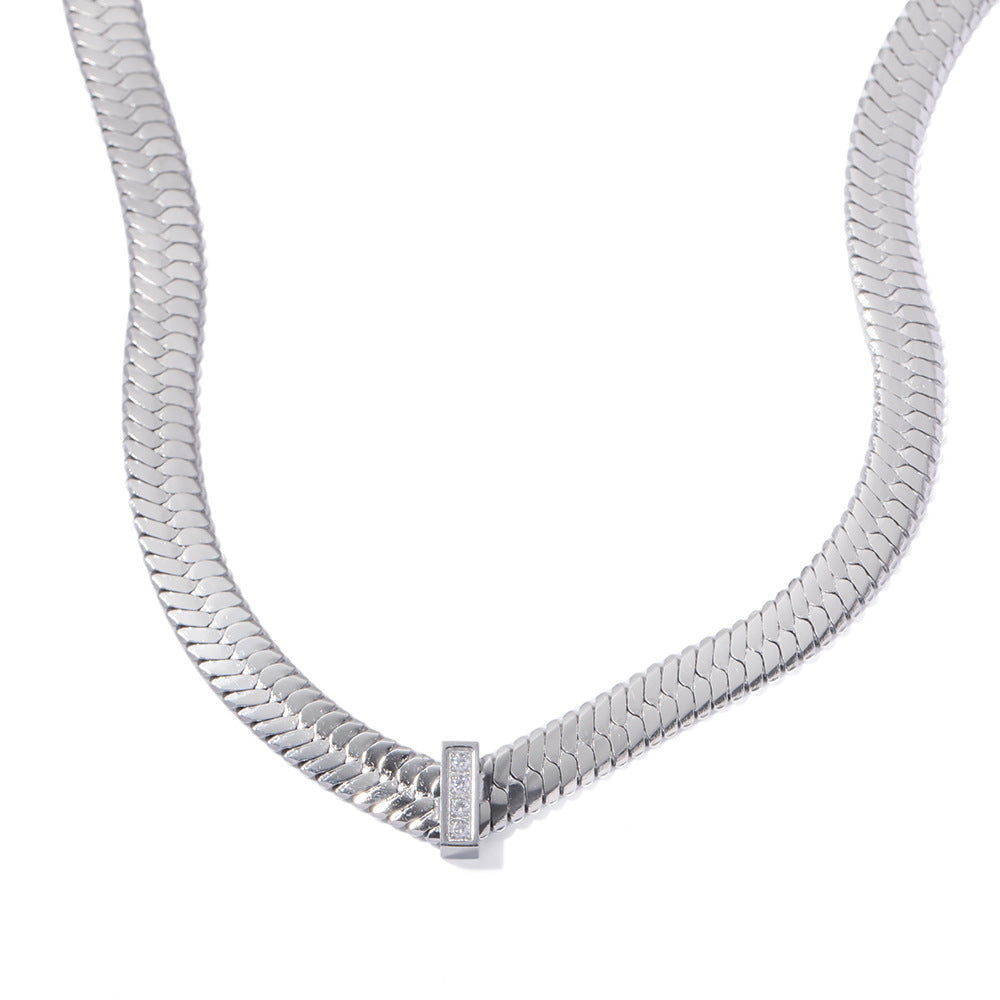Stainless Steel White Gold Necklace with Zirconium
