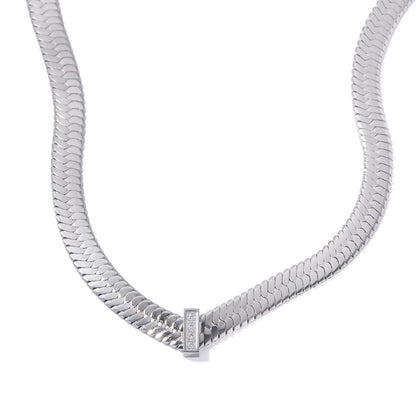 Stainless Steel White Gold Necklace with Zirconium