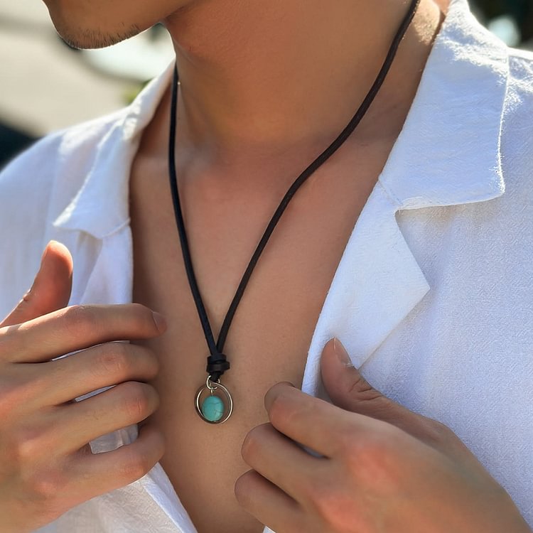 Men's Retro Turquoise Leather Necklace