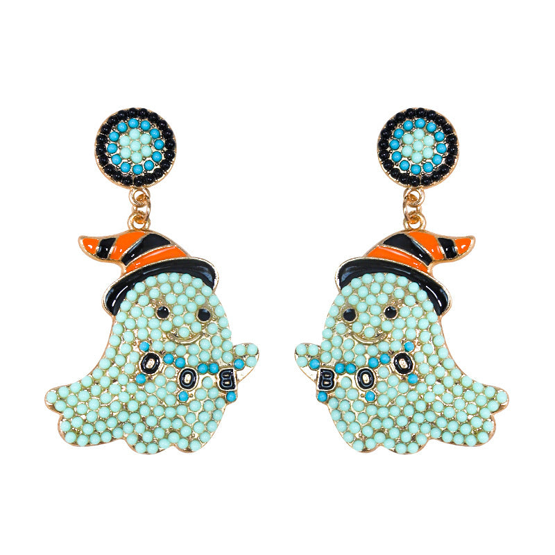 Halloween Cute and Funny Little Ghost Rice Bead Alloy Earrings