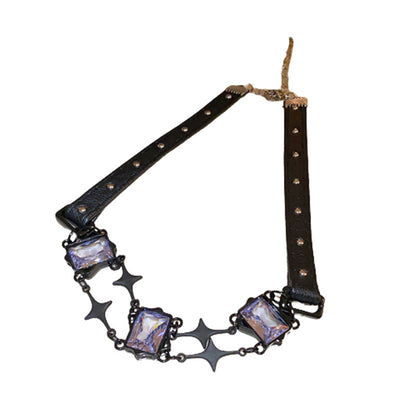 Leather Zircon Square Cross Necklace