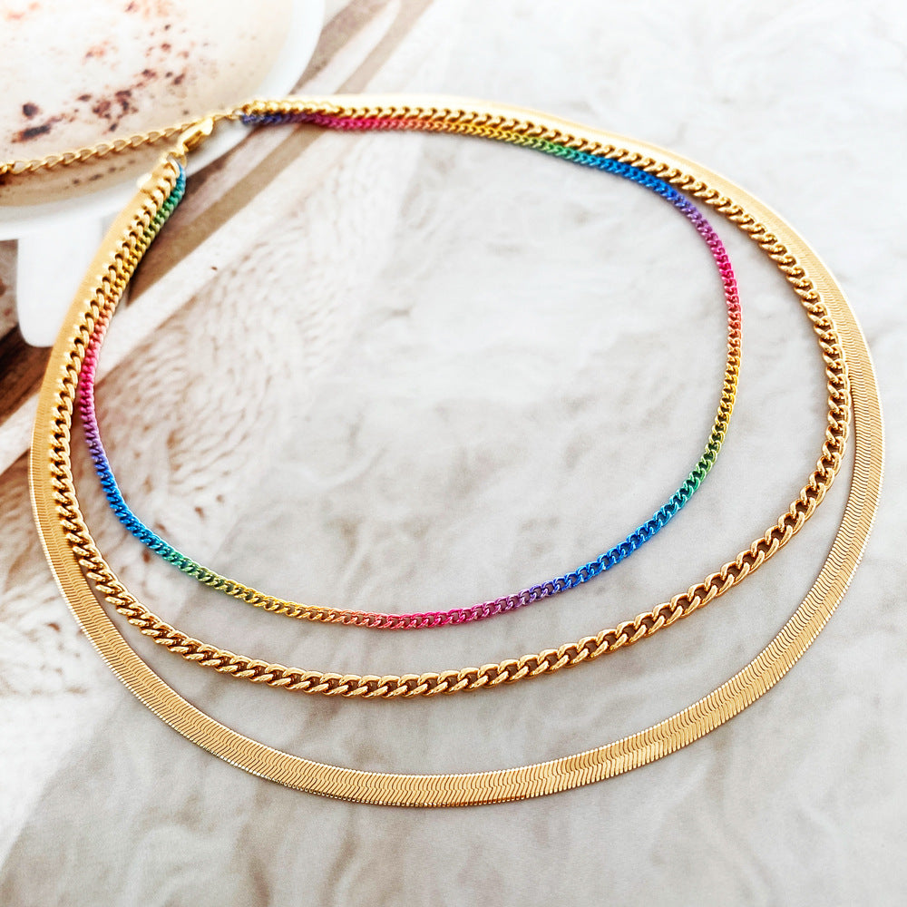 Three Layers of Colored Lacquered Metal Necklace