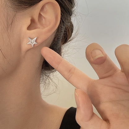 Retro Smiley Face Star Stud Earrings