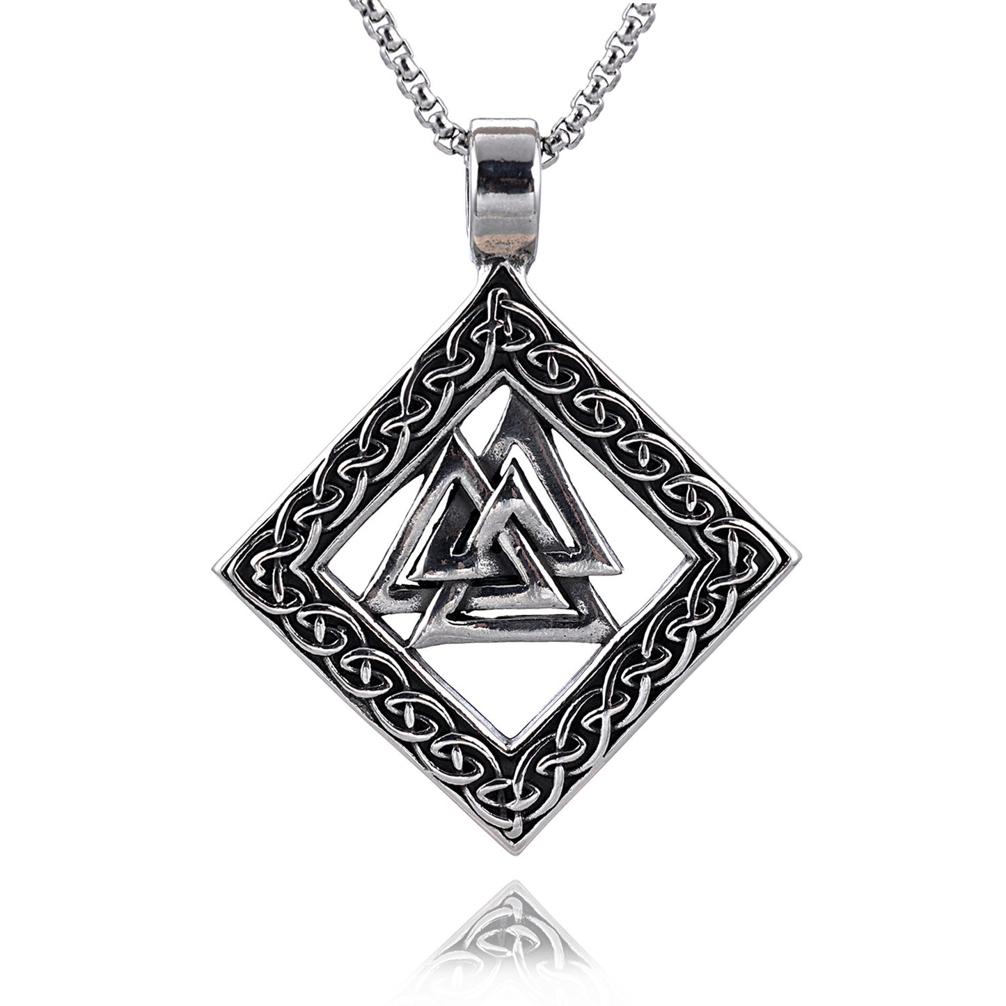 Viking Rune Cross Triangle Stainless Steel Pendant Necklace