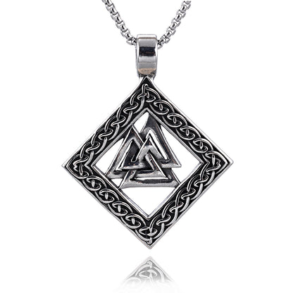 Viking Rune Cross Triangle Stainless Steel Pendant Necklace
