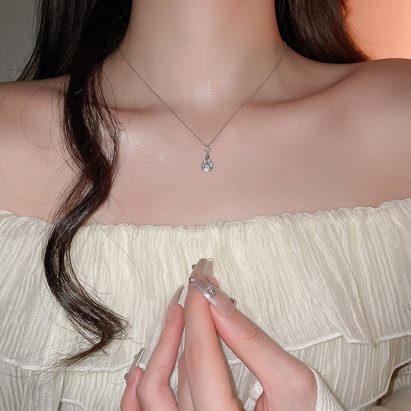 Titanium Steel Zircon Water Drop Necklace