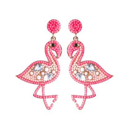 Cartoon Flamingo Creative Personalized Rice Beads Inlaid Zircon Earrings