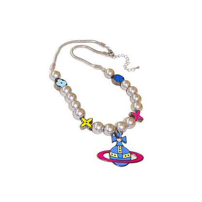 Titanium Steel Pearl Flower Star Cartoon Necklace