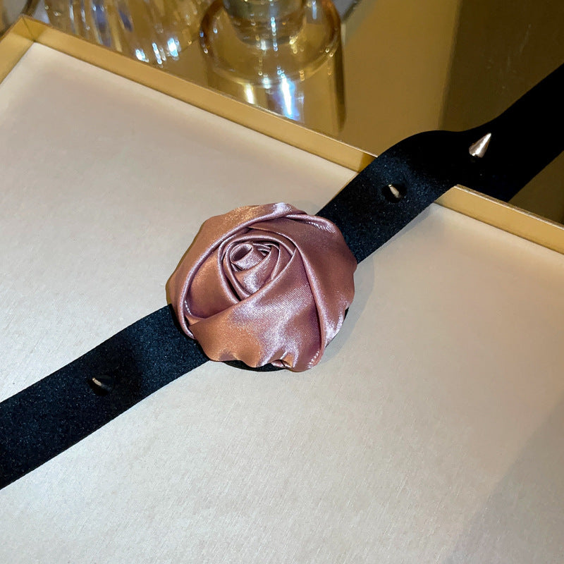 Fabric Rose Studded Punk Necklace