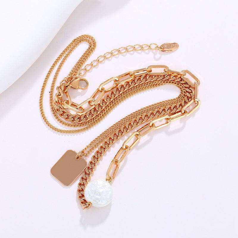 Metal Double Layer Necklace Women's Simple Long Style Baroque Style