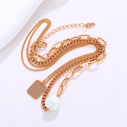 Metal Double Layer Necklace Women's Simple Long Style Baroque Style