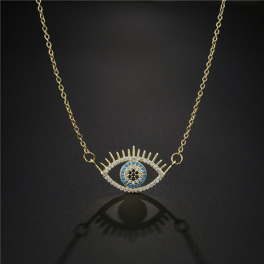 Hollow Evil Eye Hamsa Full Stones Pendant Necklace