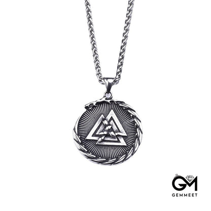 Vintage Viking Dragon Odin Triangle Necklace