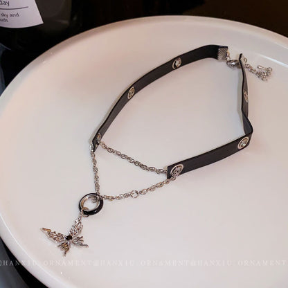 Leather Hoop Butterfly Necklace