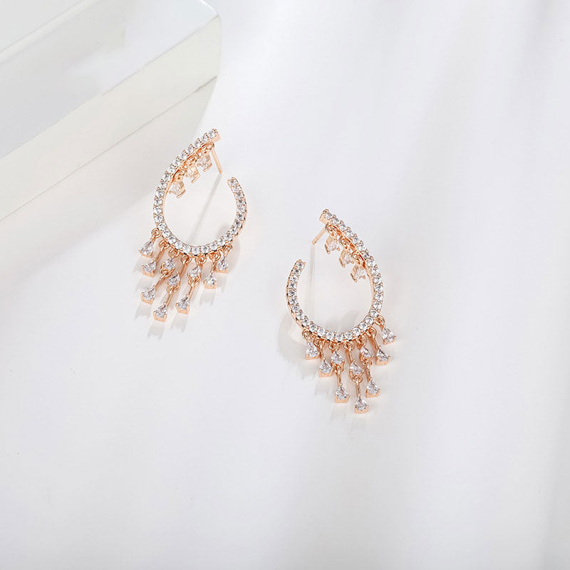 Elegant and Simple Full Zircon Earrings with Tassels
