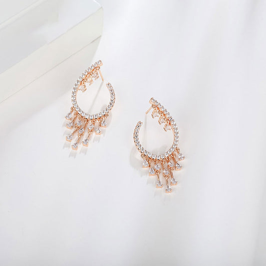 Elegant and Simple Full Zircon Earrings with Tassels