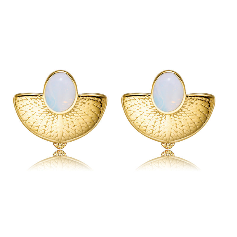 Oval White Stone Gold Stainless Steel Earrings