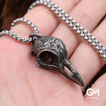 Men's Viking Raven Crow Skull Stainless Steel Necklace