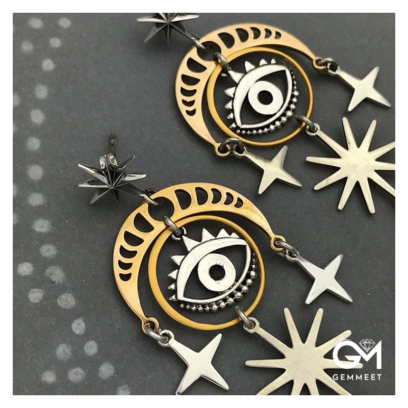 Unique Evil Eye Star Moon Witch Earrings